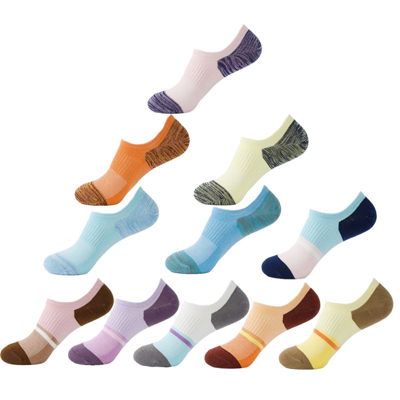 3 pairs of free shipping cross-border Amazon spring and summer men's sports deep heel invisible socks contrast waist half mesh men's socks