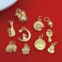 保色沙金葫芦吊坠古法金兔子配件招财饰品配珠diy手串挂件坠子