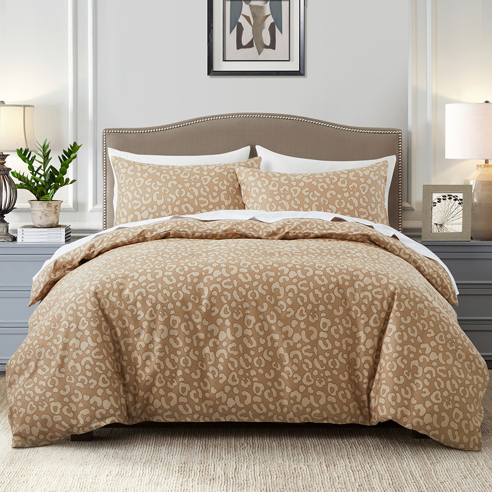 Reversible Leopard Print Duvet Cover Set - 3-Piece Scandinavian Style Bedding With Geometric Patterns, Ultra-Soft Brushed Fabric_voghion.com
