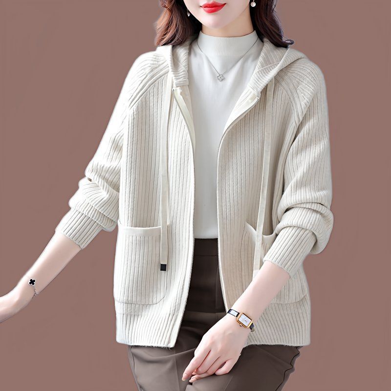 High-End Zipper Sweater Winter New Hooded Knitted Cardigan Jacket Women's Loose Style Sweater Plus Size Outer Wear