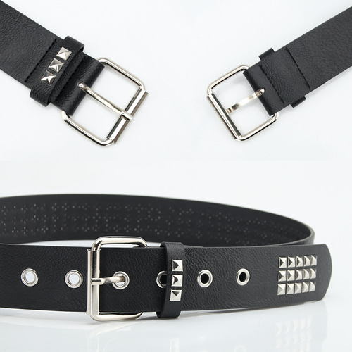Fashionable and versatile cross-border retro square bead pyramid women's belt European and American punk jeans decorative belt for men