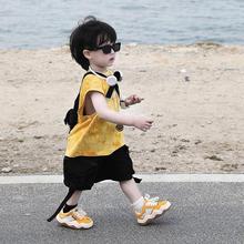 童装2024夏新款韩版儿童宝宝黄色扎染无袖纯色裤子帅气两件套