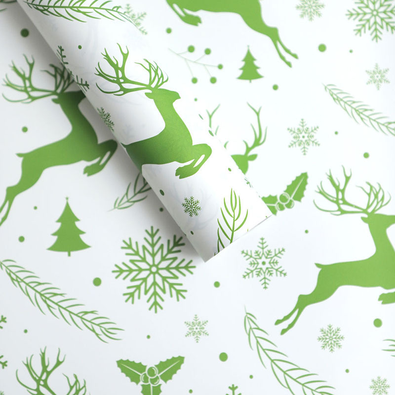 Material de ramo navideño de doble cara impresión en color bolsa kraft papel de flores caja de regalo papel de regalo de navidad