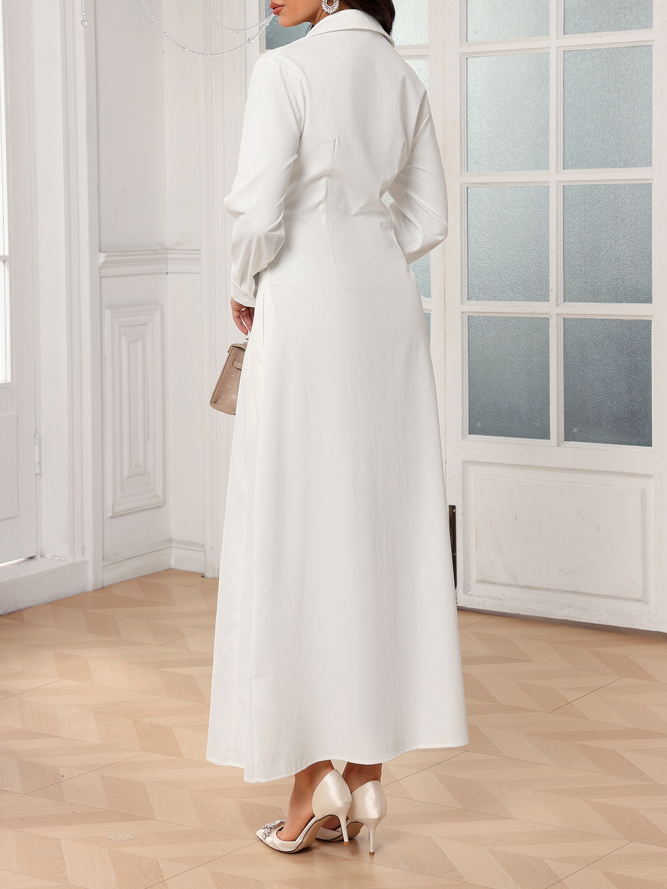Elegant Solid Color Waist Cinched Dress Slimming Bodycon Vacation Dress For Women Stylish Comfortable Casual Holiday Summer Dress_ecoleips.com