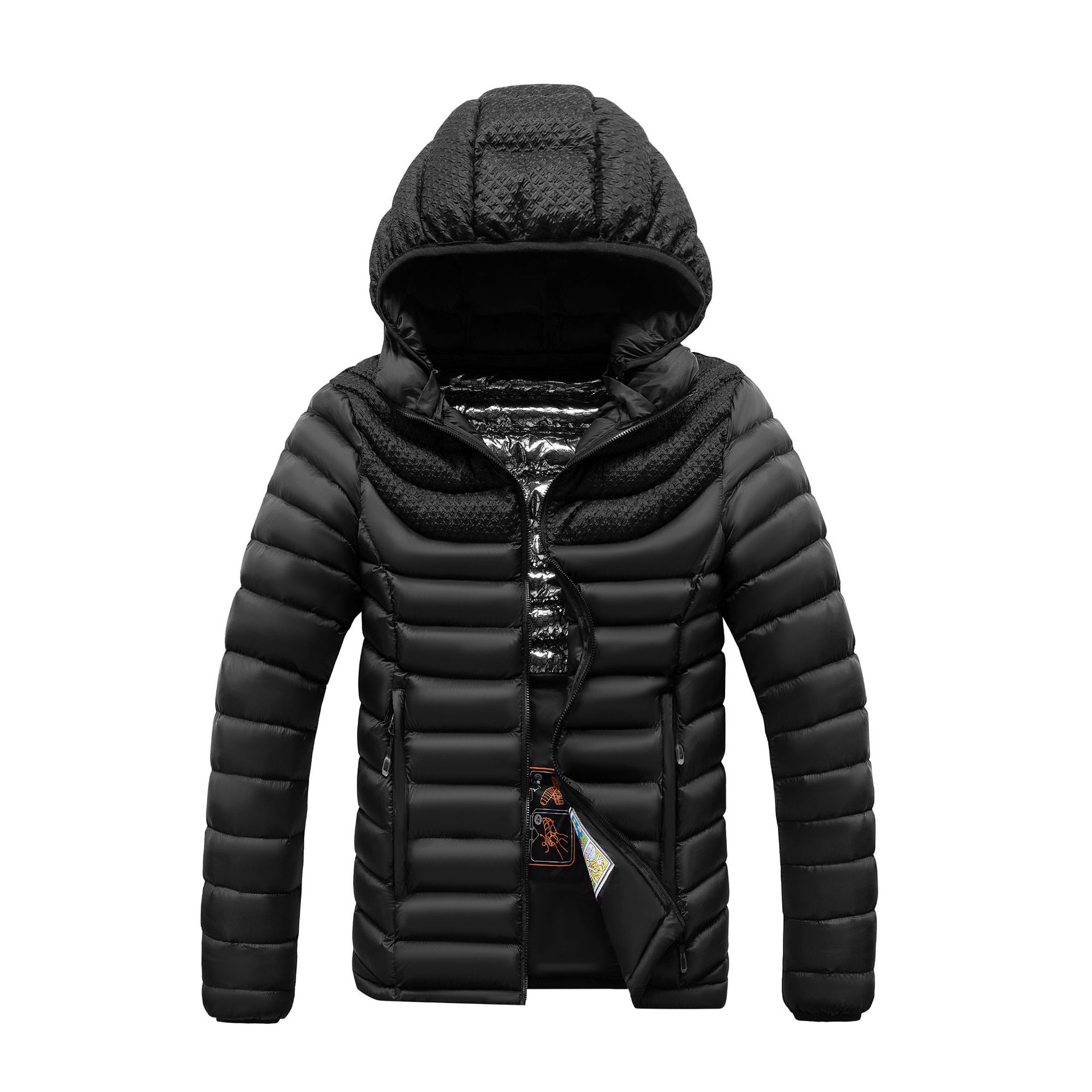 Comercio exterior abrigo de algodón acolchado de los hombres 23 nuevo invierno engrosada abajo Chaqueta de algodón acolchado costilla Chaqueta de algodón acolchado caliente con capucha Chaqueta de algodón acolchado bolsa portátil