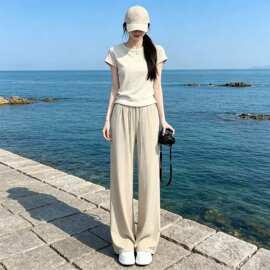2026夏季休闲运动套装女短袖上衣阔腿裤两件套韩系减龄显瘦洋气