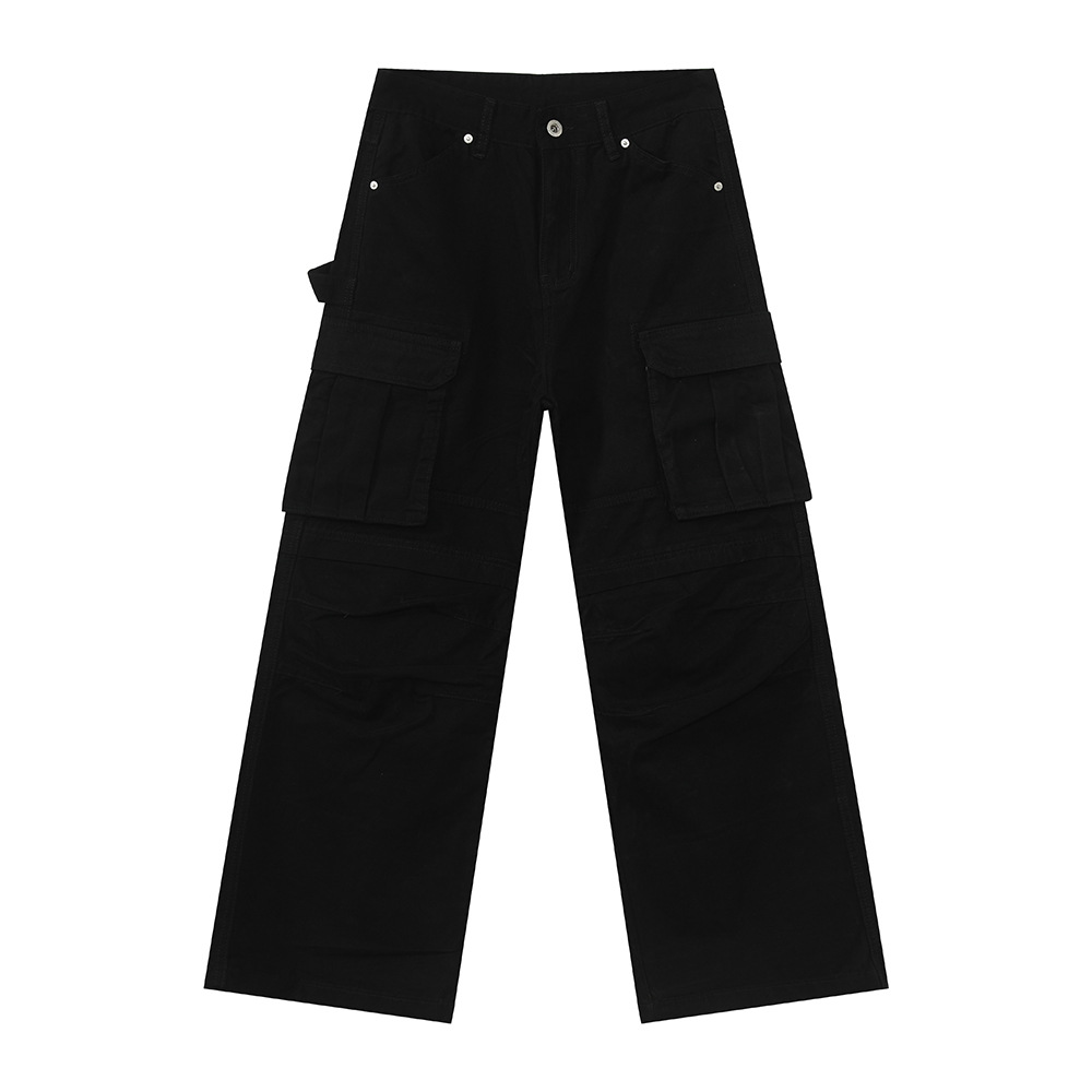 MTLCLOTHES Ropa de hombre | Vaqueros de trabajo sueltos de algodón de todo fósforo recto de color sólido de bolsillo grande de la calle casual