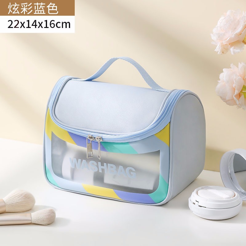 Bolsa de cosméticos transparente transfronteriza bolsa de almacenamiento impermeable de alta capacidad bolsa de lavado de maquillaje portátil PU