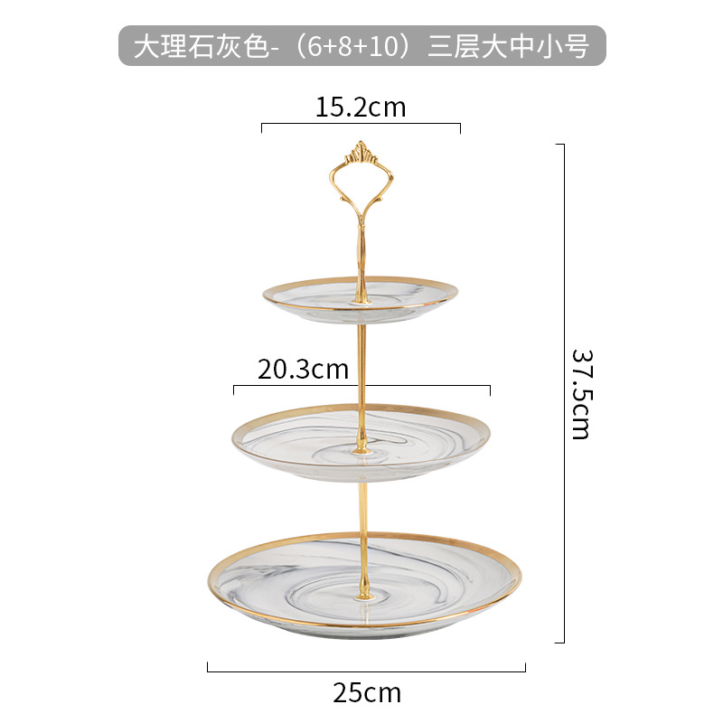 Estilo europeo de tres capas de cerámica marmolado plato de fruta té de la tarde ins estilo pastel banquete de boda bandeja de postre