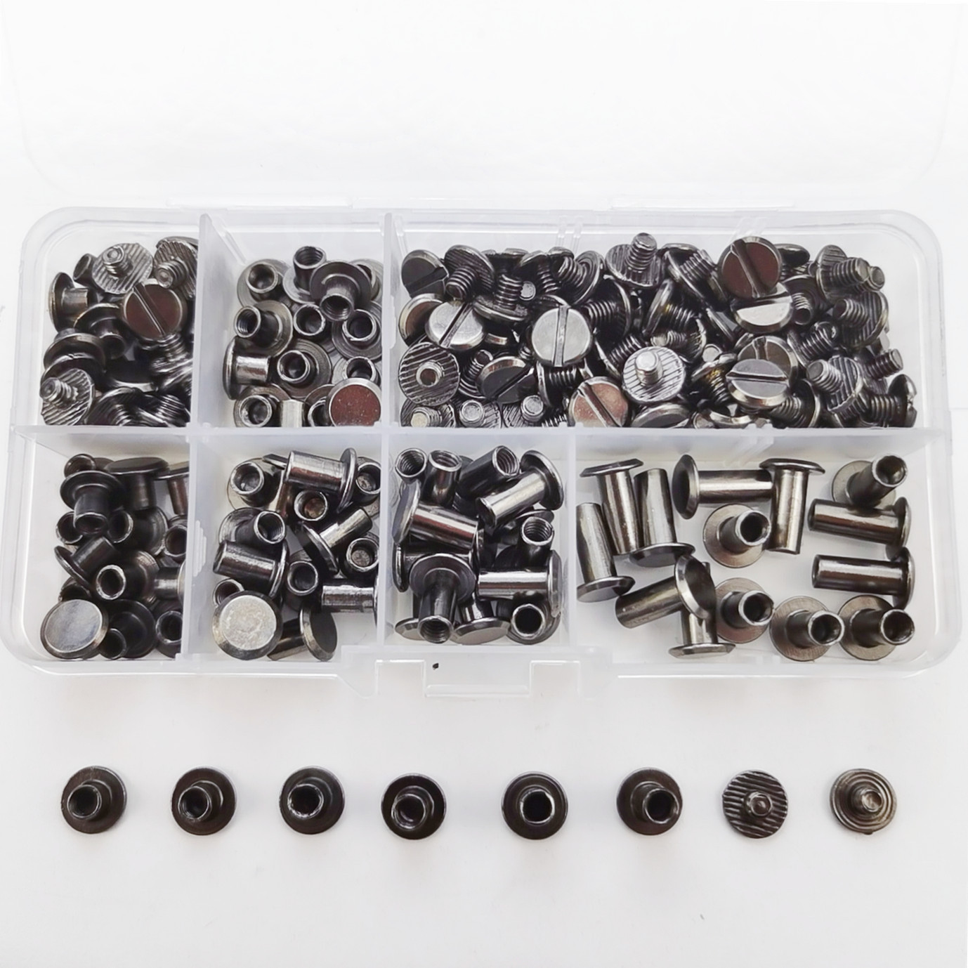 90 sets de 6 tamaño tornillo de la correa de hierro mancuerna bolsa de accesorios Heshang cabeza plana remache suministro transfronterizo