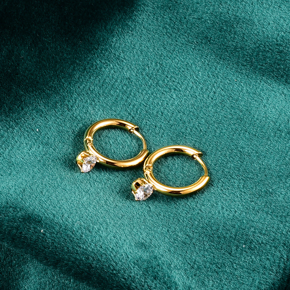 Daily Occasion Titanium Steel Material Simple Style Geometric Titanium Steel Plating Zircon Earrings 1 Pair