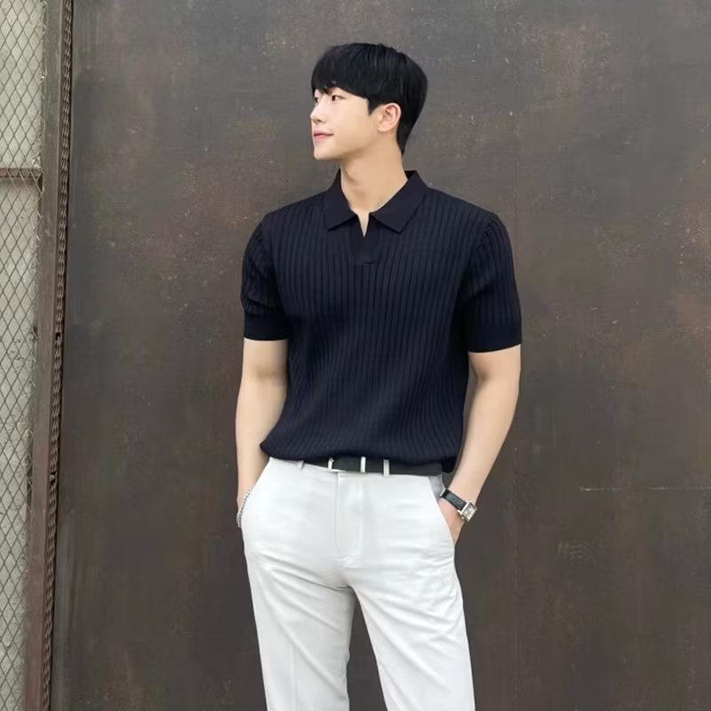 夏季轻熟POLO杉男韩版修身翻领纯色休闲薄款针织t恤跨境外贸批发|undefined