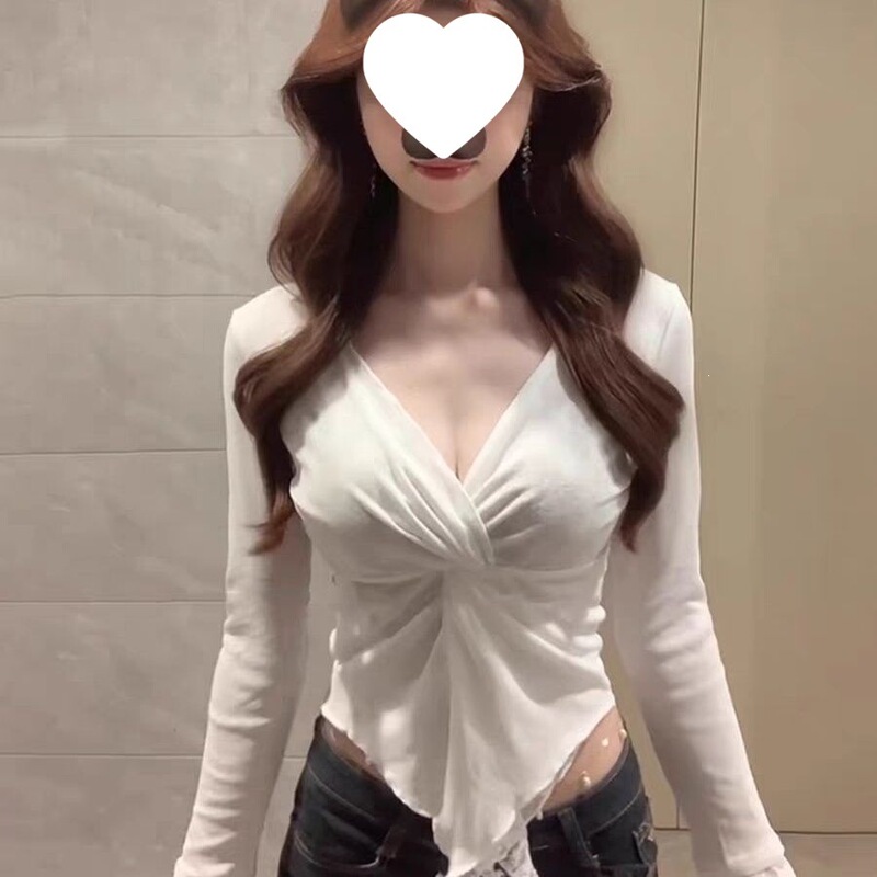 Super Beautiful Hot Girl Autumn Lace Collar Waist-Cinching Long-Sleeve Shirt for Women, New Slim-Fit Fashion Base Top, Sleeveless Embroidered Design