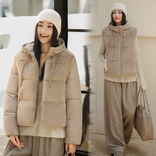 冬季新款女式可脱卸袖两穿棉衣马甲时尚短款休闲羽绒棉服棉坎肩
