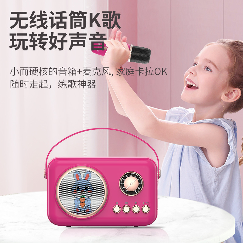 爱课小蜜蜂F11双话筒蓝牙便携小音响儿童户外家庭娱乐K唱歌播放器
