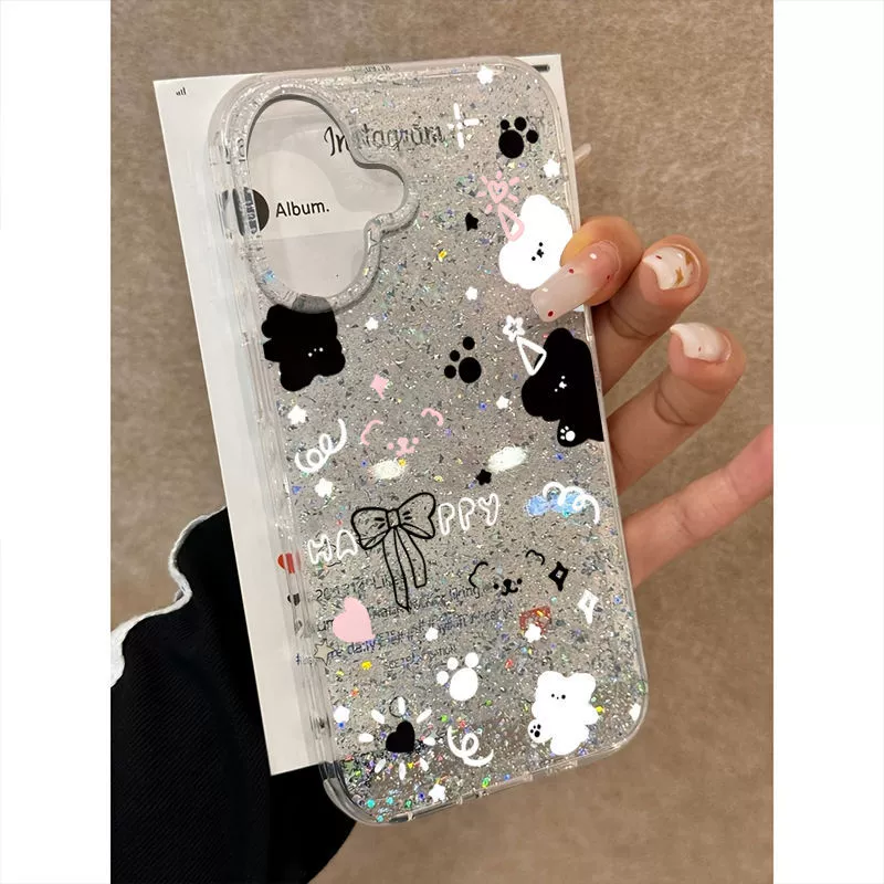 Apple, iPhone16, совместимый чехол для телефона, прозрачные модные ногтевые sequins, 15promax, 14promax