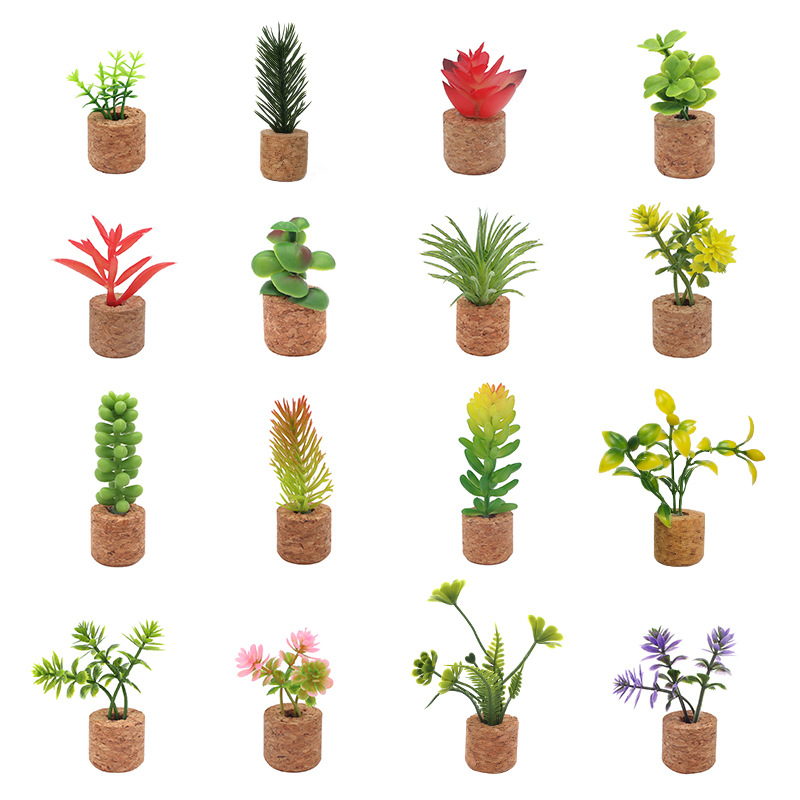 Simulación de suministro transfronterizo suculenta flor artificial en maceta Corcho decoración del coche simulación planta tapón de vino refrigerador pegatinas al por mayor