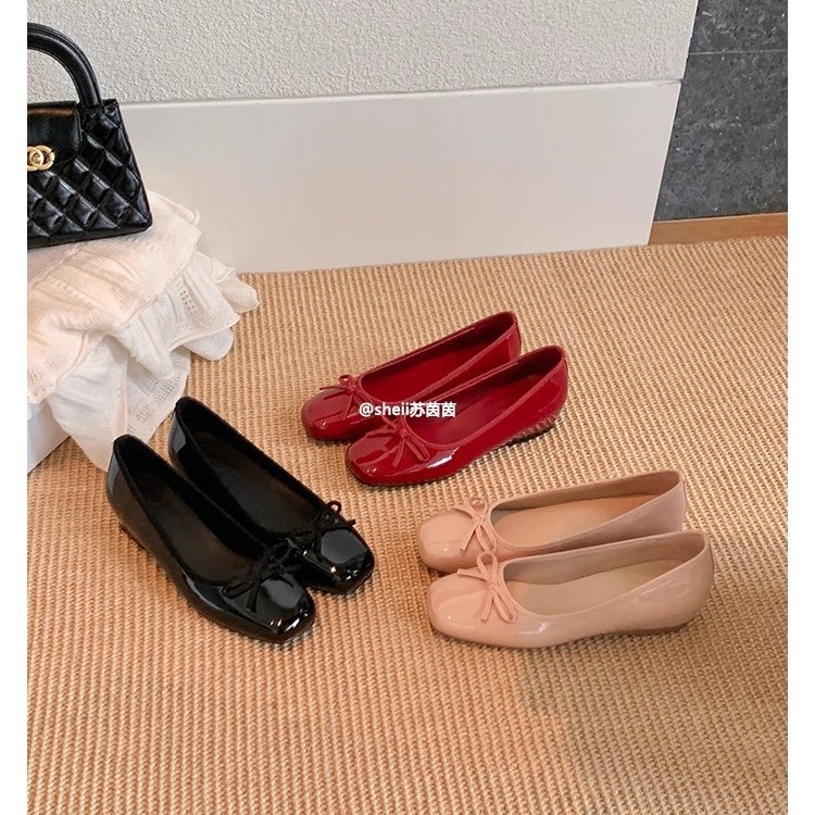 【葡萄妈同款】4.5cm内增高~超软方头蝴蝶结通勤芭蕾舞鞋女单鞋|undefined