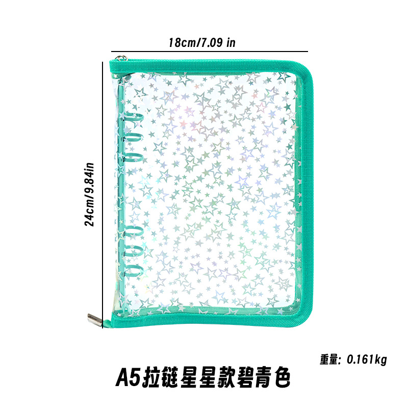 Corea del Sur De allí plana transparente brillo de la cremallera de 6 agujeros de hojas sueltas cuaderno ins estrella persiguiendo Diario A5A6