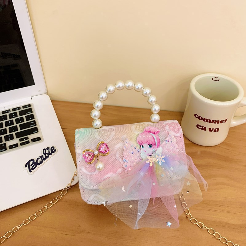 Nuevo bolso para niños niña arco de perla de hombro bolso de mano princesa de estilo extranjero mini bolso de cambio