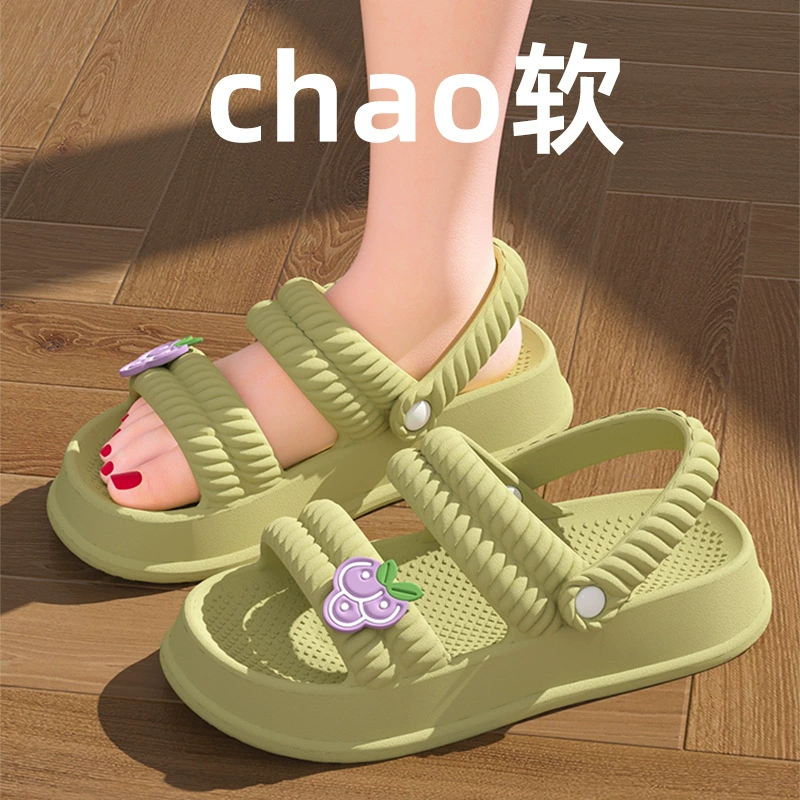 Фруктовые холодные тапочки женские летние два ношения на открытом воздухе 2025 новые с каблуками и фекалий чувство толстой подошвы сандалии женские наружные носки