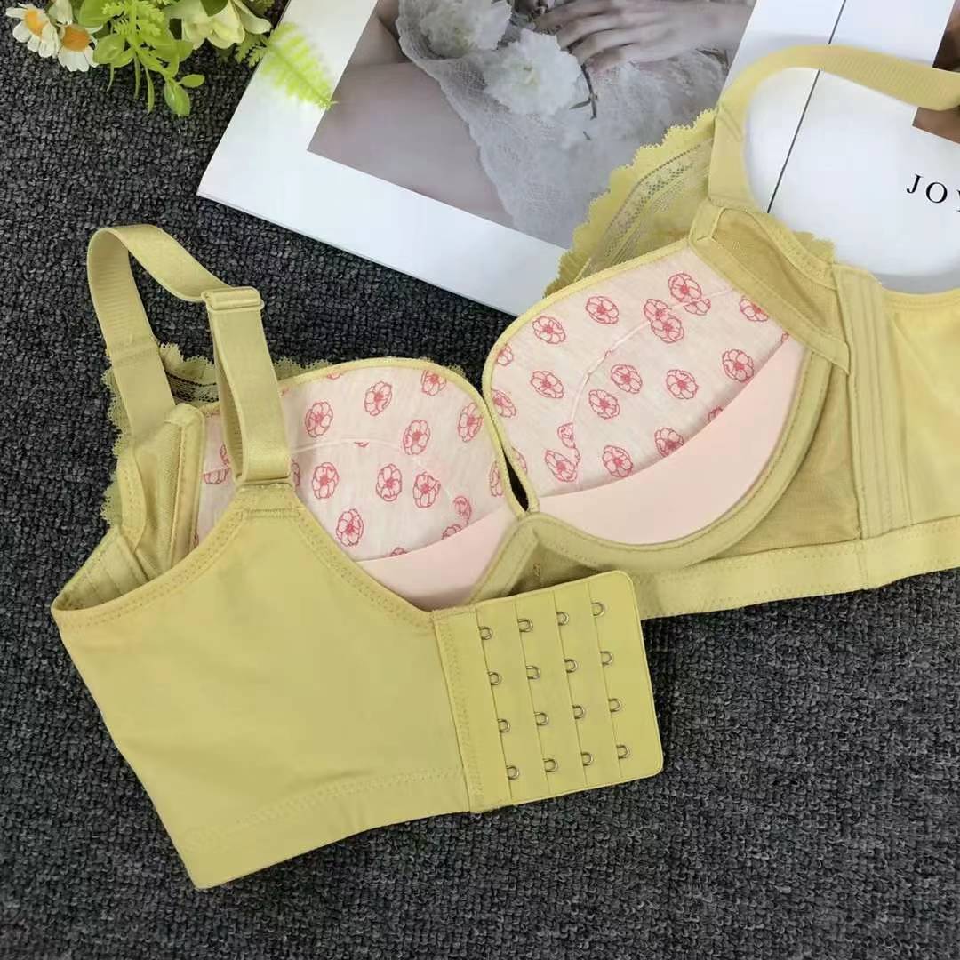 Nuevo sujetador de alta calidad de moda de encaje jacquard transpirable y cómodo ajuste lateral de pecho de botón múltiple ropa interior mujer