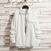 春秋港风竖条纹衬衫男长袖韩版潮流日系宽松情侣男士内搭帅气9606