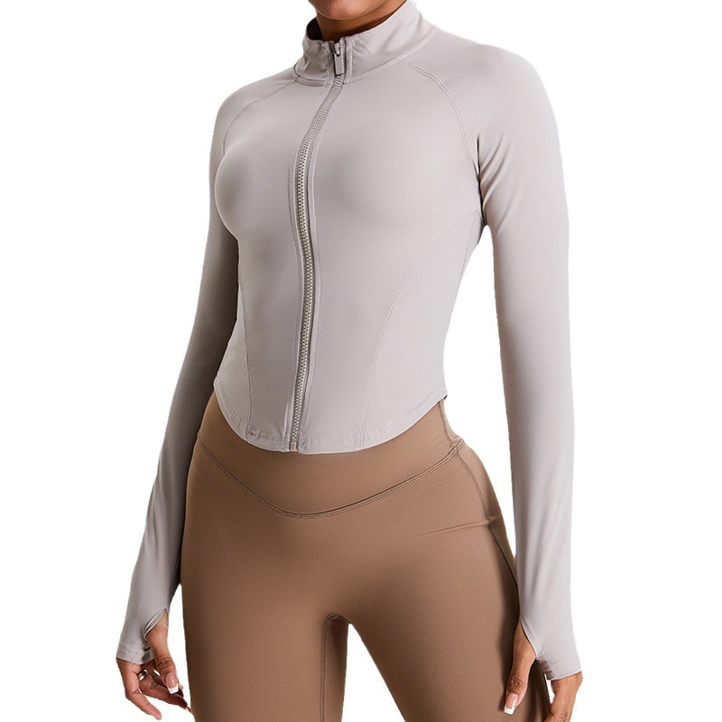 Otoño nuevo abrigo de yoga delgado de cuello de mujer al aire libre correr ropa de yoga con cremallera de manga larga cardigan abrigo de fitness
