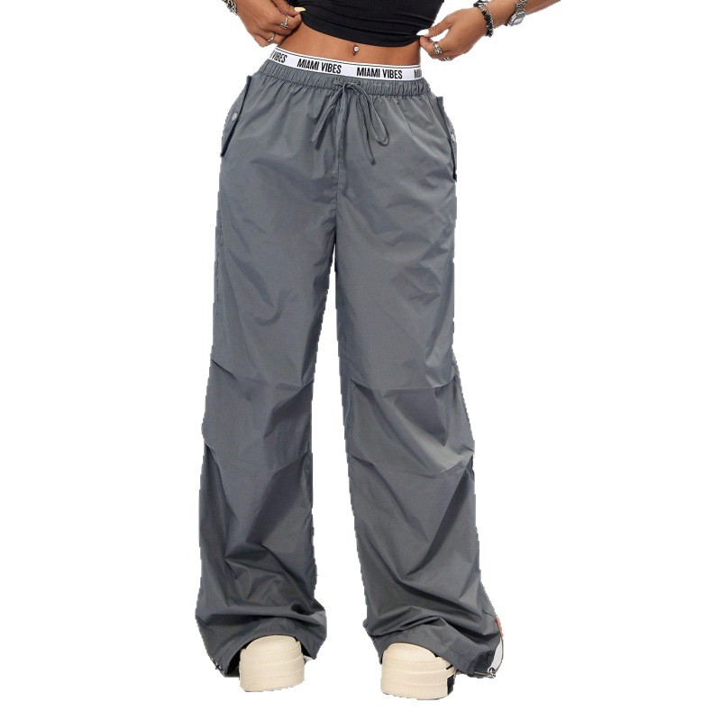 Vintage Military Cargo Pants For Women - High Waist Loose Fit Parachute Pants With Drawstring & Pleats, Polyester Casual Streetwear, XS-XL_voghion.com