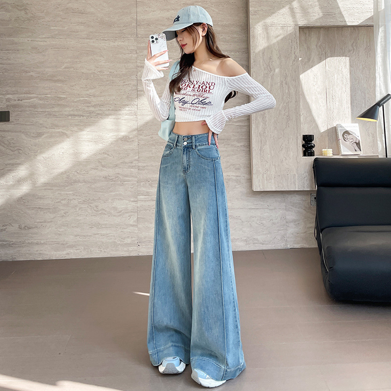 微喇牛仔裤女春款2025新款直筒高腰宽松小个子美式复古喇叭阔腿裤|undefined