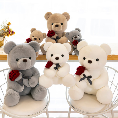 Chinese Valentine's Day Romantic Bear Doll Holding Flowers Bear Plush Toy Valentine's Day Gift Doll Sleeping Pillow Wholesale