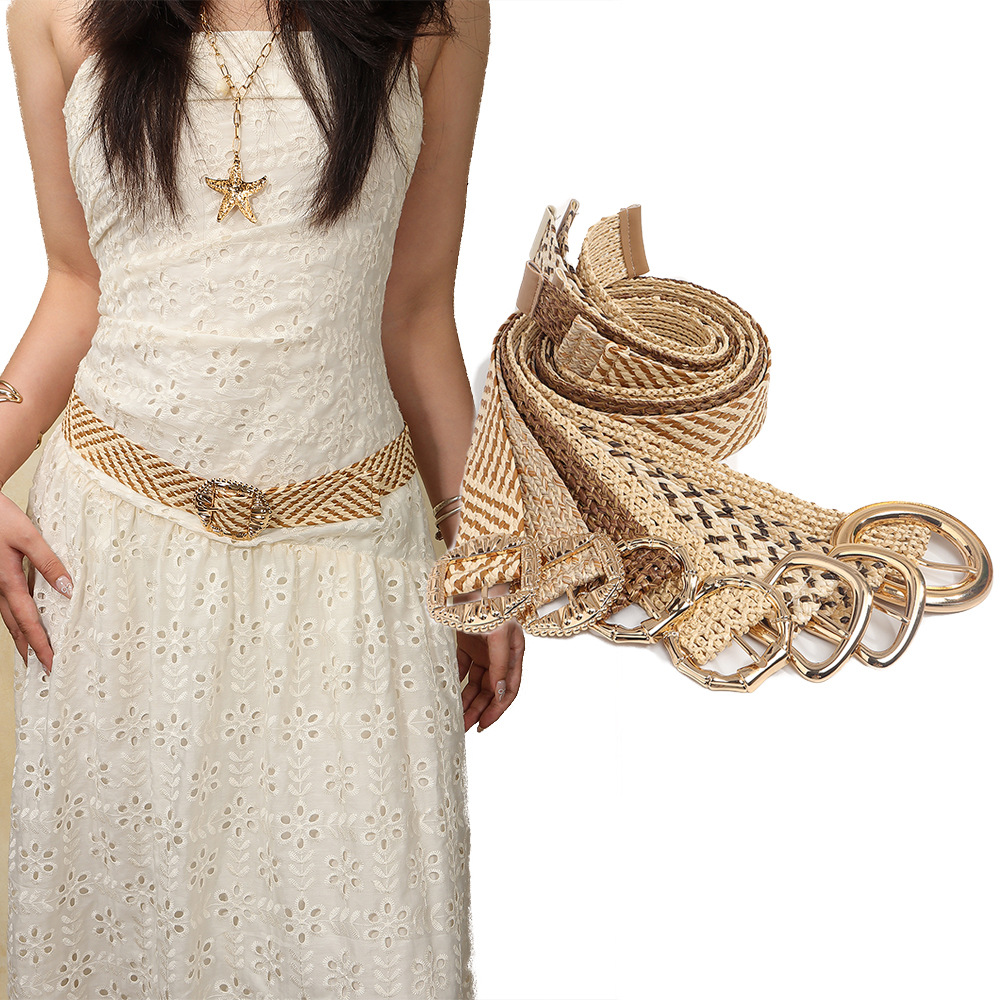 New Pp Straw Woven Belt for Women Decorative Dress with Suit Coat Bohemian Style Belt European and American