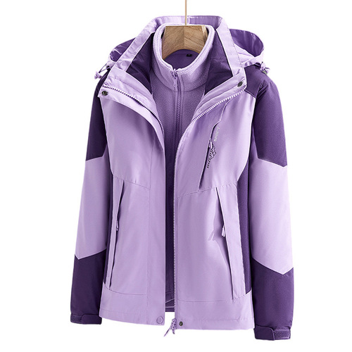 Outdoor couple's jacket for men and women plus velvet three-in-one detachable two-piece set of cold-proof clothing and mountaineering clothing that can be printed with LOGO