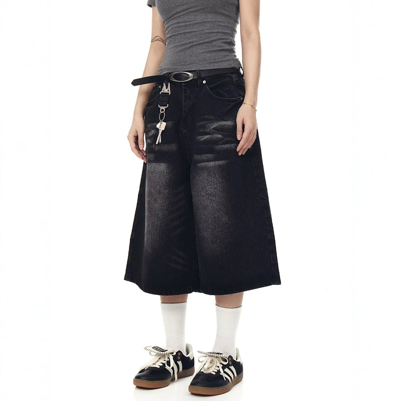 Summer American Retro Loose-Fitting Vintage-Style Cropped Denim Pants for Petite Women, High Street Design Wide-Leg 7/8 Pants for Summer Summer American Retro Loose-Fitting Vintage-Style Cropped Denim Pants for Petite Women, High Street Design Wide-Leg 7/8 Pants for Summer