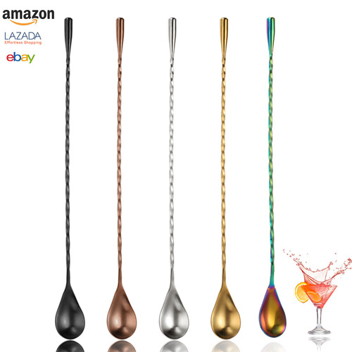 Source manufacturer 304 stainless steel threaded water drop bar spoon juice stirring stick bar cocktail shaker