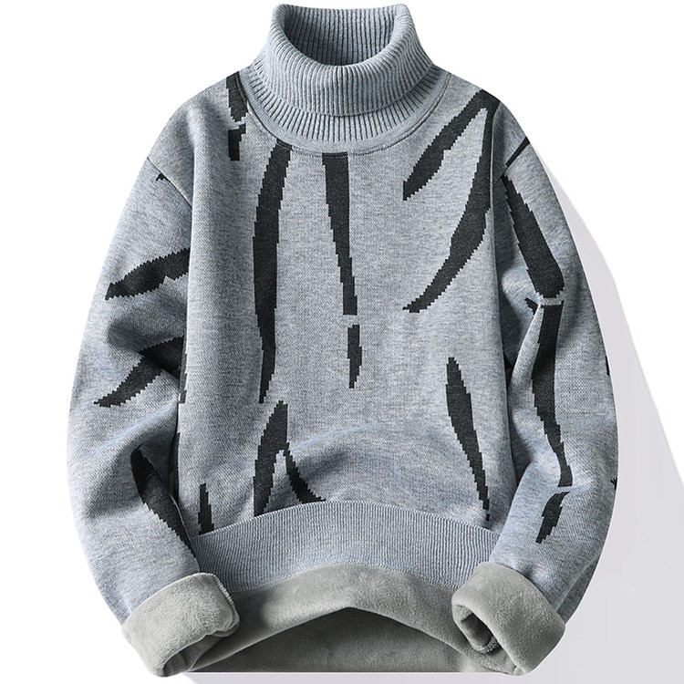 Invierno japonés de camiseta de cuello alto y grueso de camiseta de punto de impresión de hombre a rayas de punto casual camiseta de base