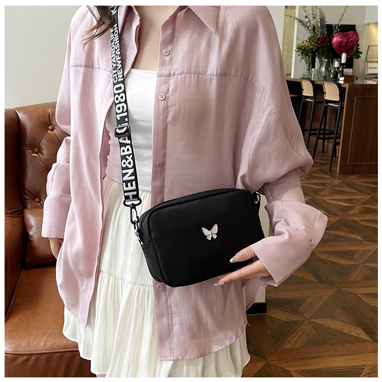 wholesale elegant butterfly simple small bag women's nylon cloth wide shoulder strap underarm bag casual shoulder solid color crossbody bag undefined