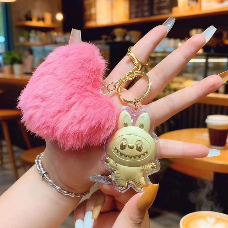 Pure Gold 999 Labubu Bag Pendant Gold Round Cake Keychain Mobile Phone Chain Gift Giving Small Gifts Wholesale