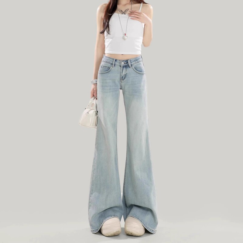 Light Blue Loose High-Waisted Flared Jeans for Women 2025 Summer New Slimming Floor-Length Bell-Bottom Pants