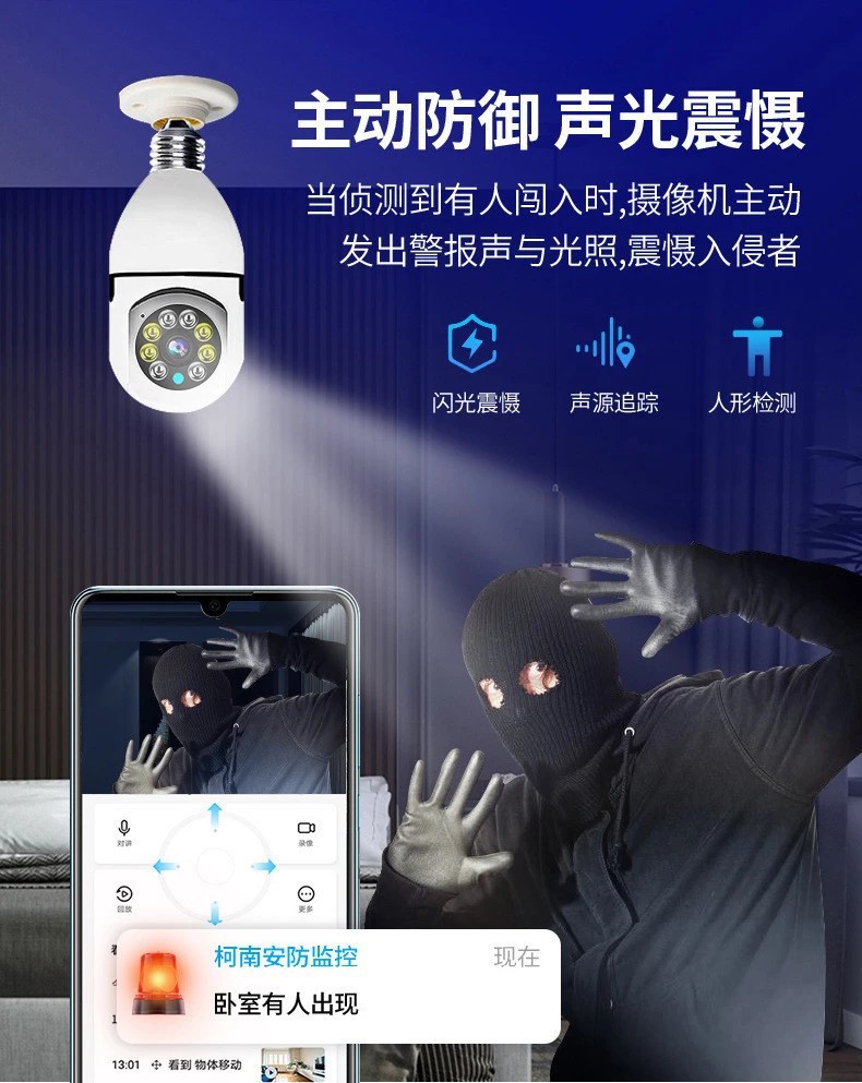 Cámara de Vigilancia WiFi para el Hogar con Bombilla de 300W, Cámara Panorámica Giratoria de Alta Definición, Monitor 4G, Tuya Smart