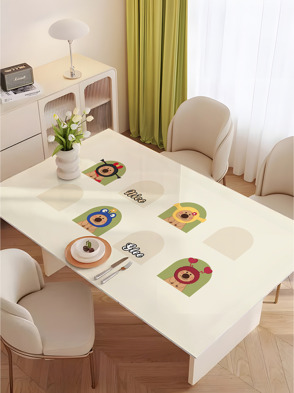 Cartoon Pvc Table Mat Oil-Proof, Waterproof, Anti-Scalding, No-Wash Soft Glass Tablecloth Rectangular Insulated Living Room Coffee Table Mat
