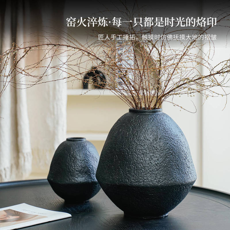 侘寂风复古陶罐摆件高级感客厅玄关插花艺术感陶瓷花瓶设计感小众|undefined