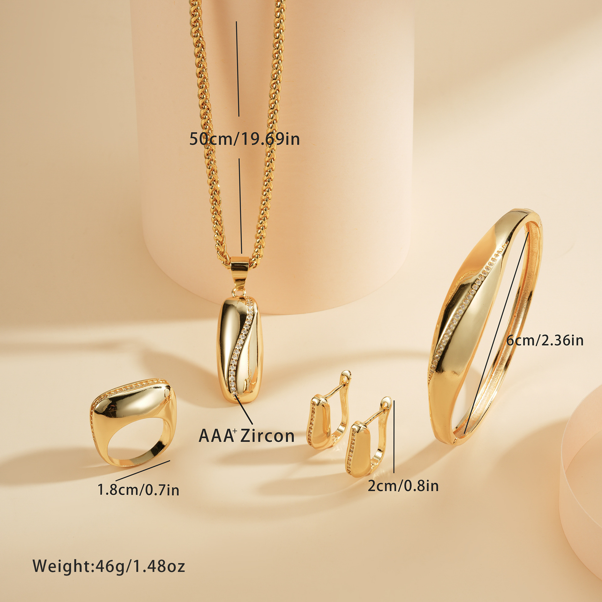 Juegos de joyas transfronterizas de alto nivel de pulido de oro 14 quilates colgante collar anillo pendientes brazalete joyas