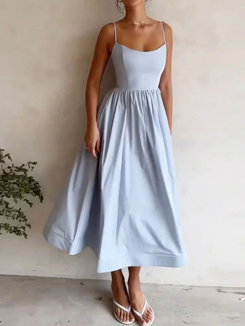2026 New Spring Women's Clothing, Cross-Border European And Americanes, Sexy Waist-Cinching Solid Color Strap Maxi_ecoleips.com