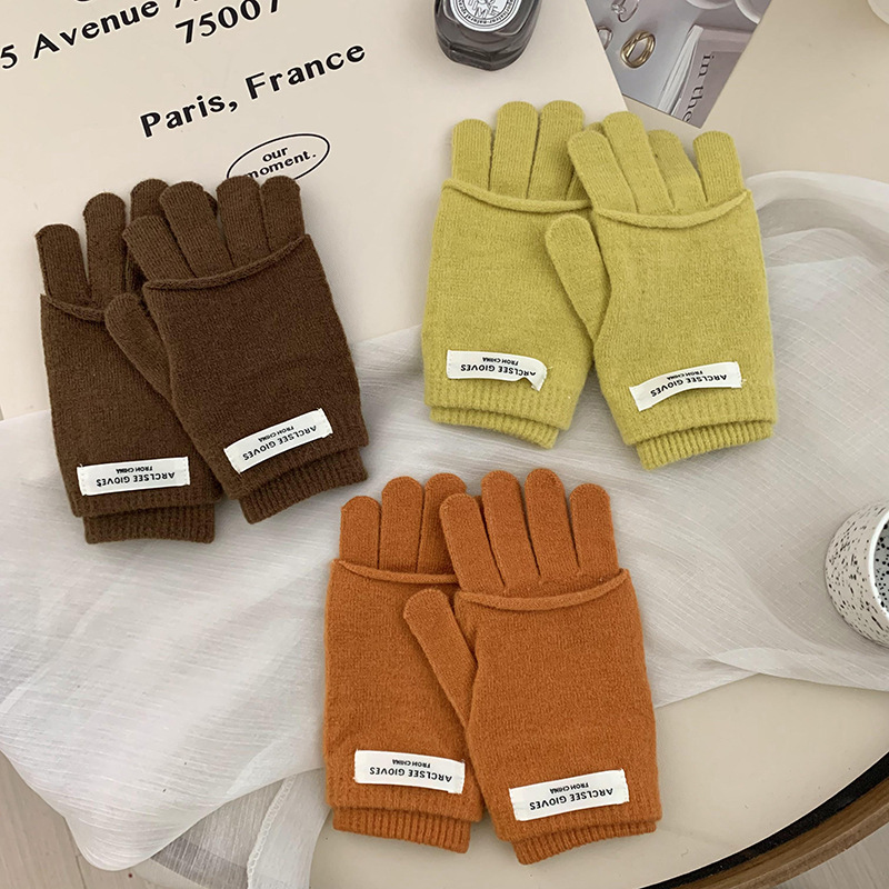 Guantes de ciclismo calientes de invierno coreano con pantalla táctil ins guantes de punto de color caramelo dos piezas de guantes de dedo para mujeres