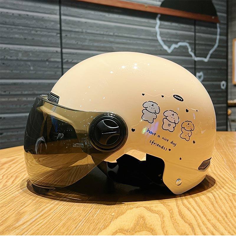 Cute Puppy Helmet, New National Standard 3C Certified Electric Vehicle Safety Helmet, Cartoon Simple Style, Women's Motorcycle Safety Helmet