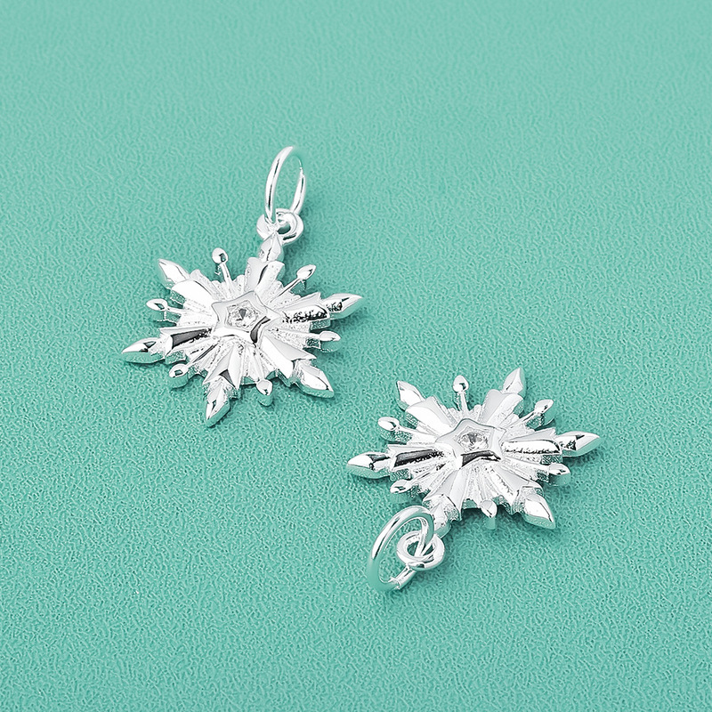 Solid S925 Sterling Silver Bright Silver Diamond Snowflake Pendant Large Snowflake Pendant DIY Beaded Bracelet Necklace Silver Accessories