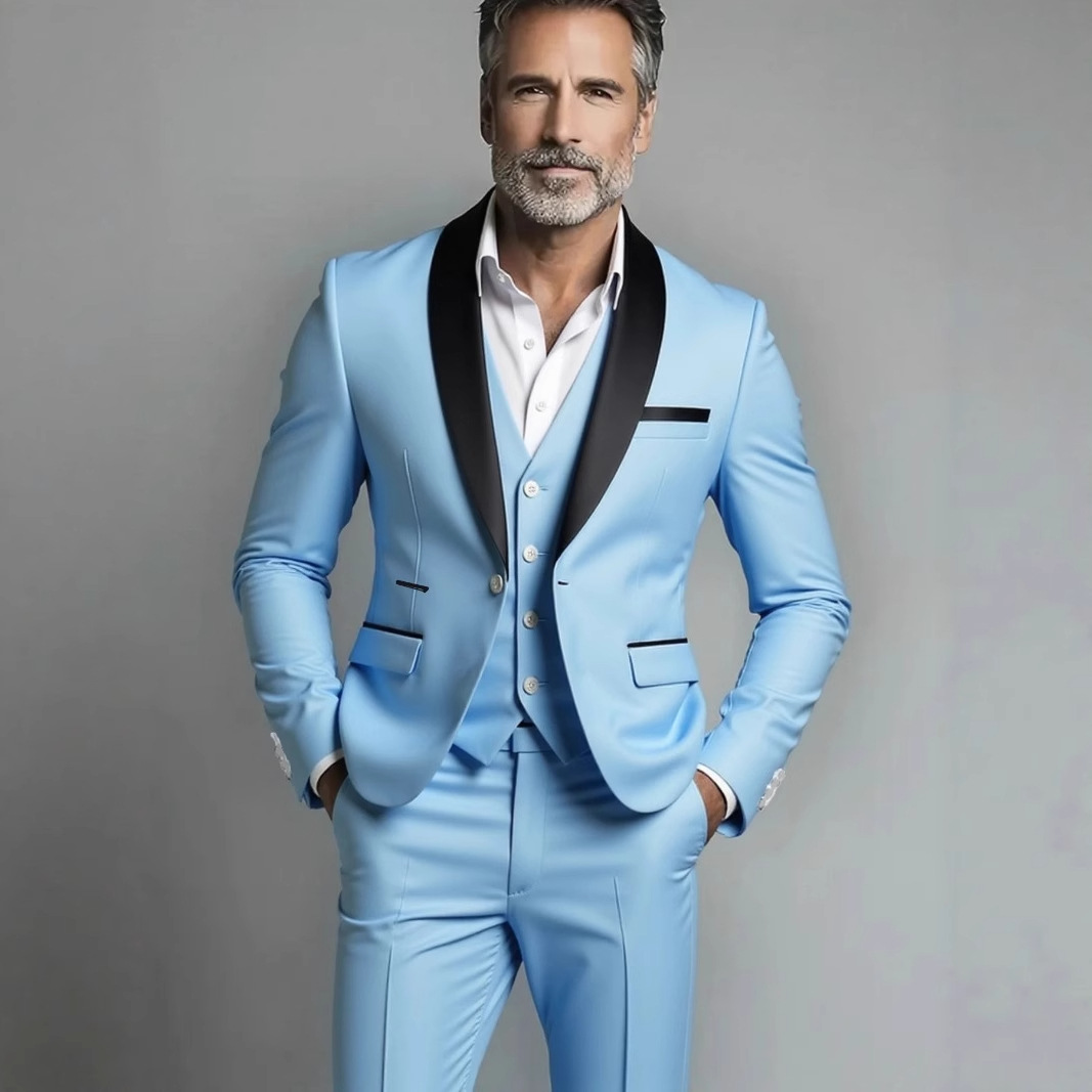 2025 Men's Business Casual Wedding Groom Formal Wear Slim Fit Office Professional Suit Three-Piece Set_voghion.com