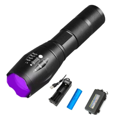 Money Detector Lamp, Ultraviolet Light UV fənərlər - white-and-purple-dual-light-source-single-flashlight-1-section-18650-1-line-charger-gift-box
