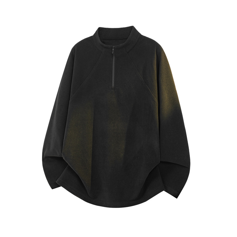 Maglia termica da uomo bianca destrutturata con mezza zip, vestibilità ampia e calda, ideale per autunno e inverno, casual e lunga._voghion.com